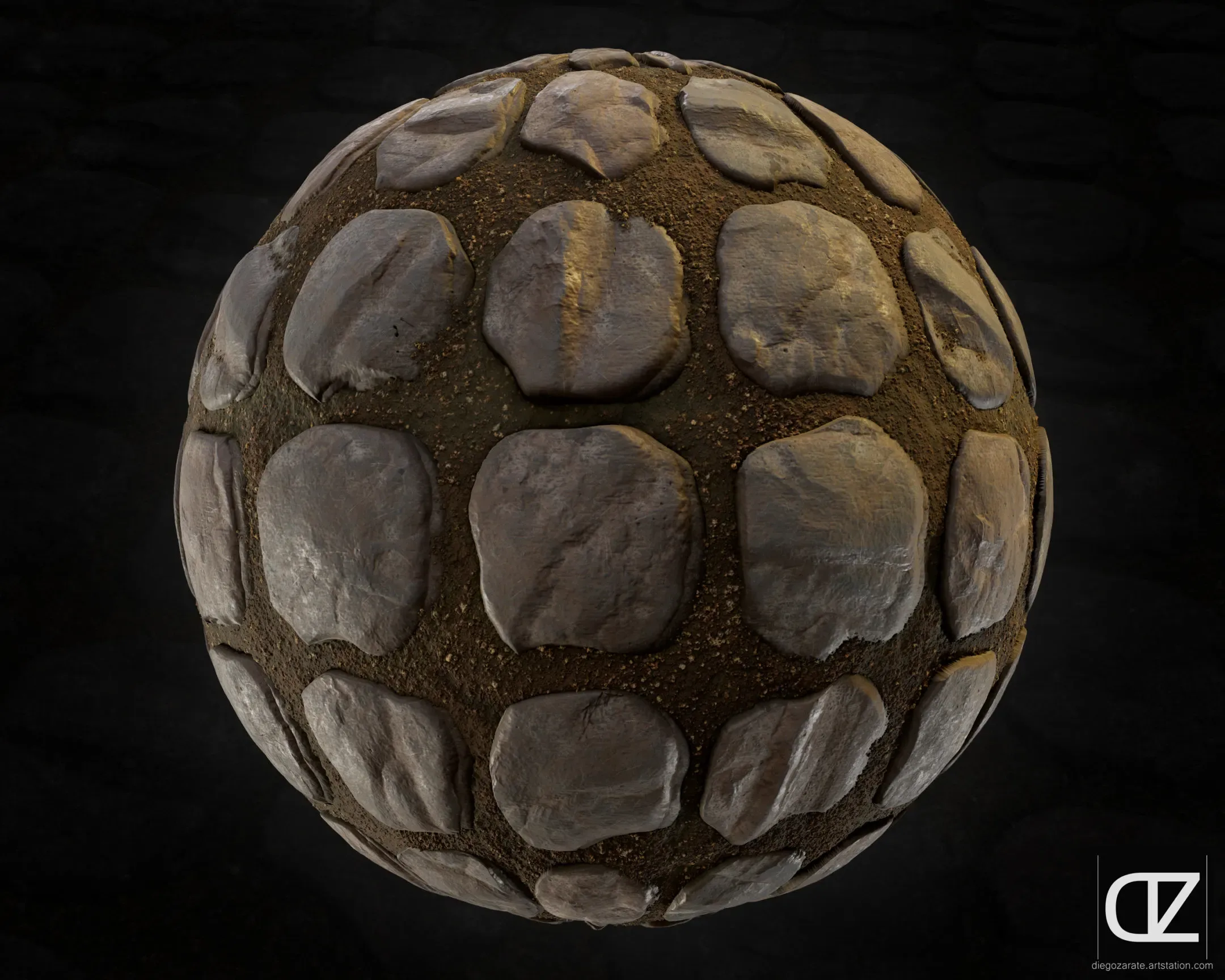 PBR - COBBLESTONE FLOOR - 4K MATERIAL + SUBSTANCE DESIGNER GRAPH