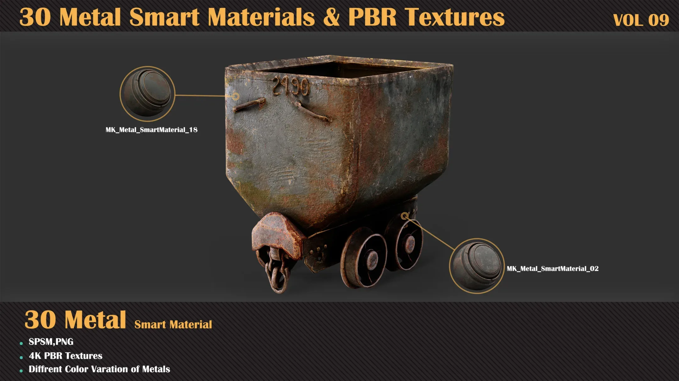 30 Metal Smart Materials & PBR Textures - VOL 09