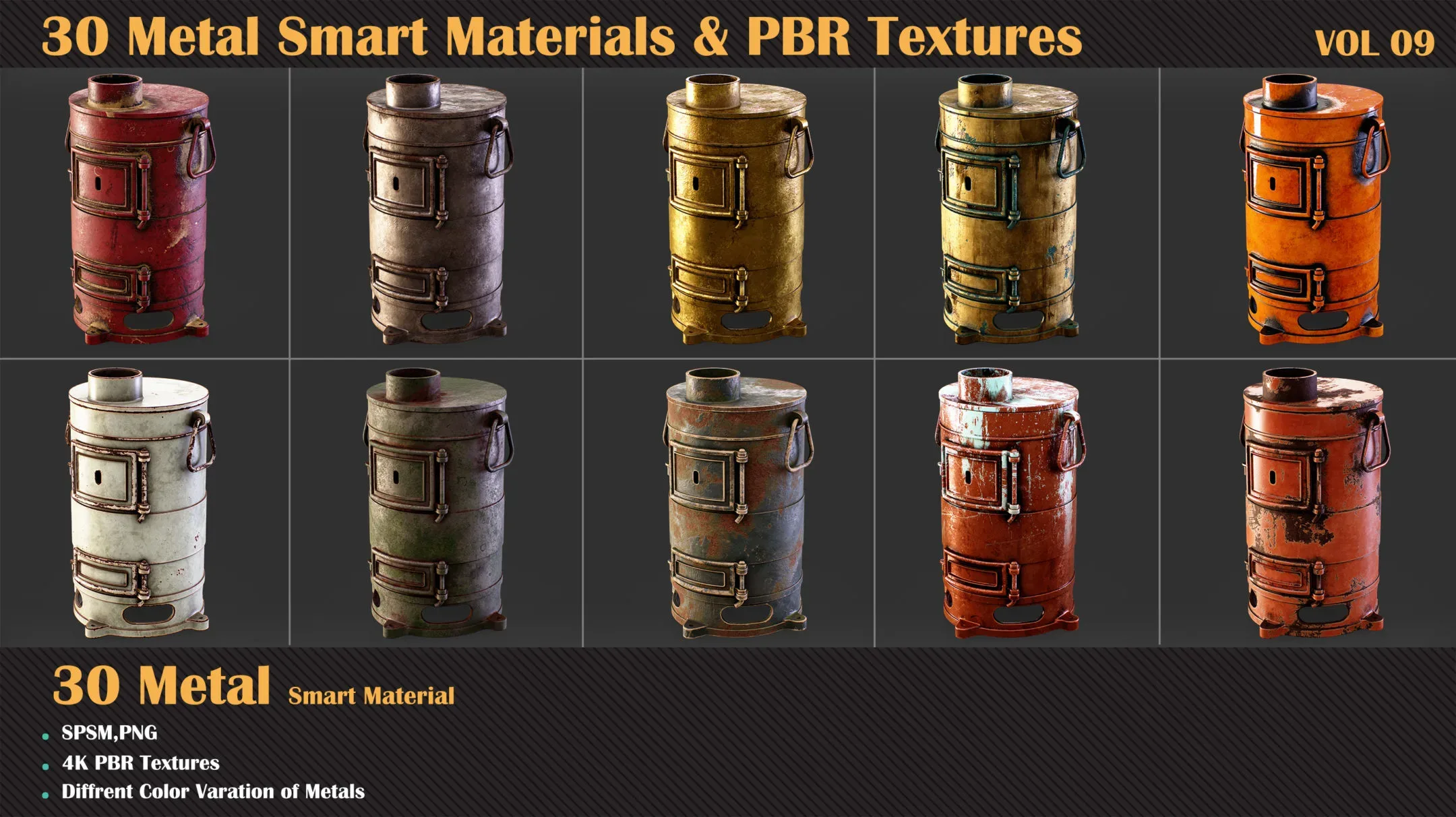 30 Metal Smart Materials & PBR Textures - VOL 09