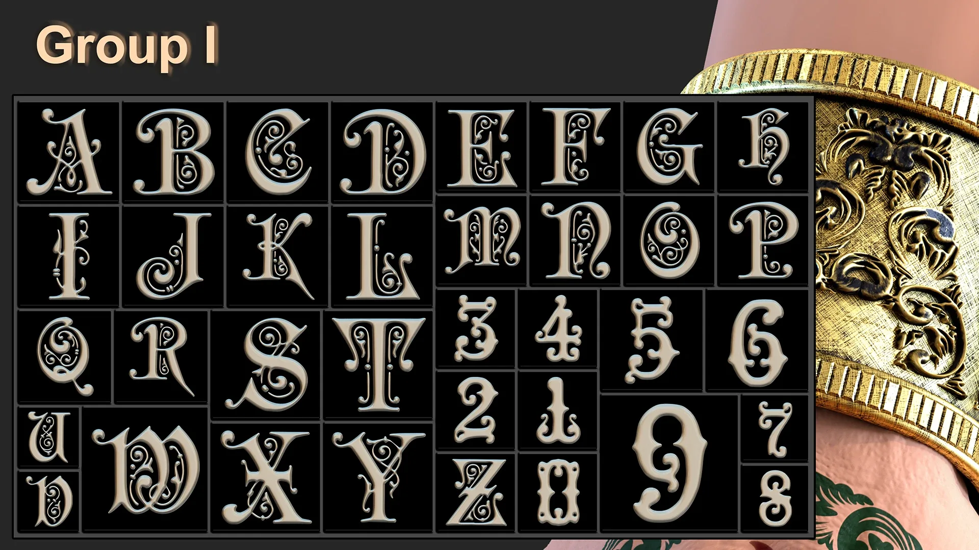 Ornamental Alphabet Brush + Alpha + 3D model vol 6 .