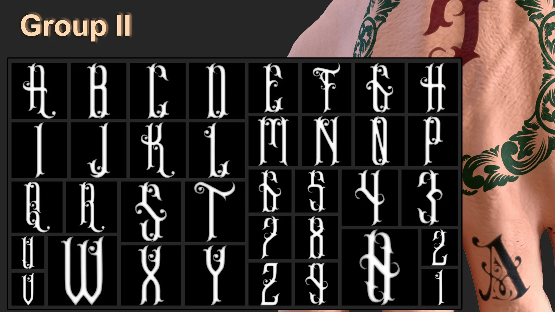 Ornamental Alphabet Brush + Alpha + 3D model vol 6 .