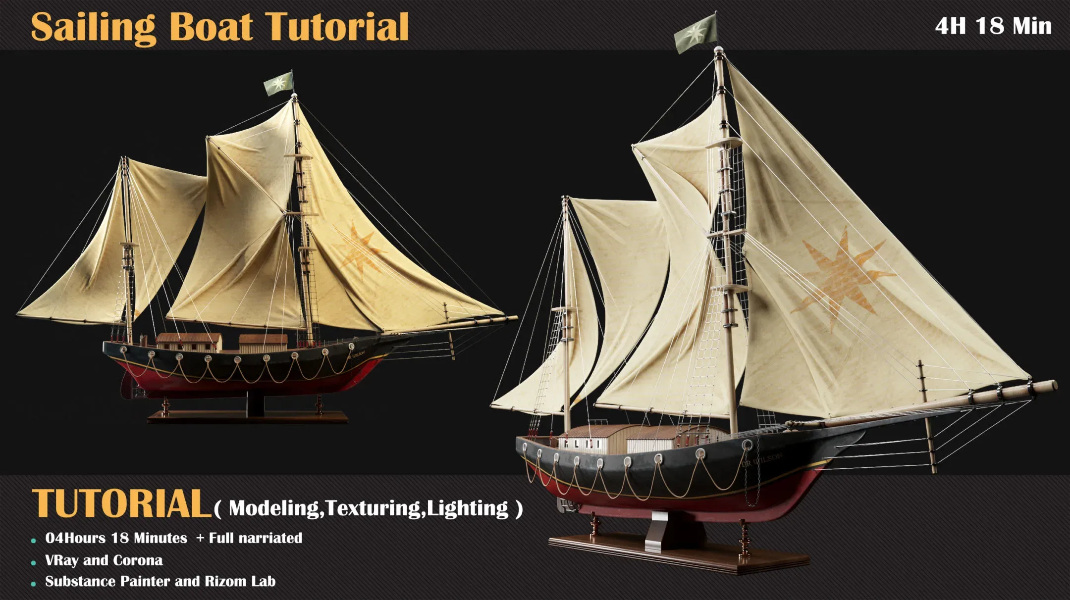 Sailing Boat Tutorial ( Modeling, Texturing, Lighting )