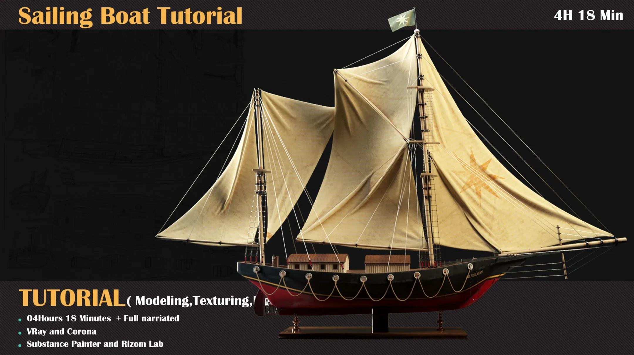 Sailing Boat Tutorial ( Modeling, Texturing, Lighting )