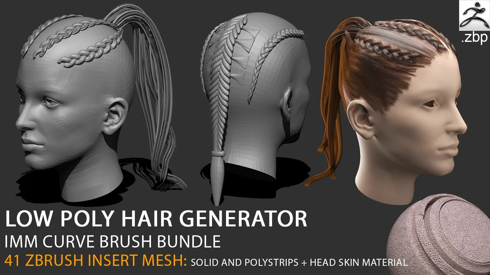 ZBRUSH LOW POLY HAIRSTYLE GENERATOR: imm brush bundle + free video