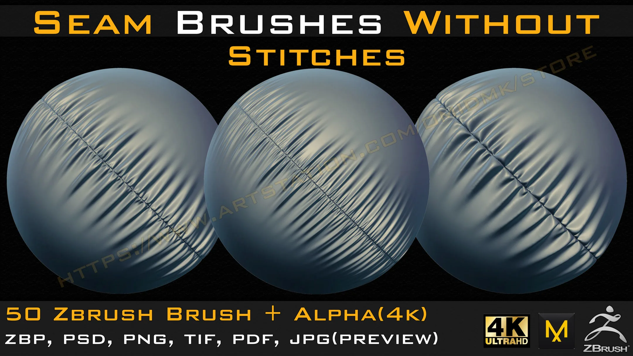 50 Seam Brushes Without Stitches (4k)+Alpha -Vol 02