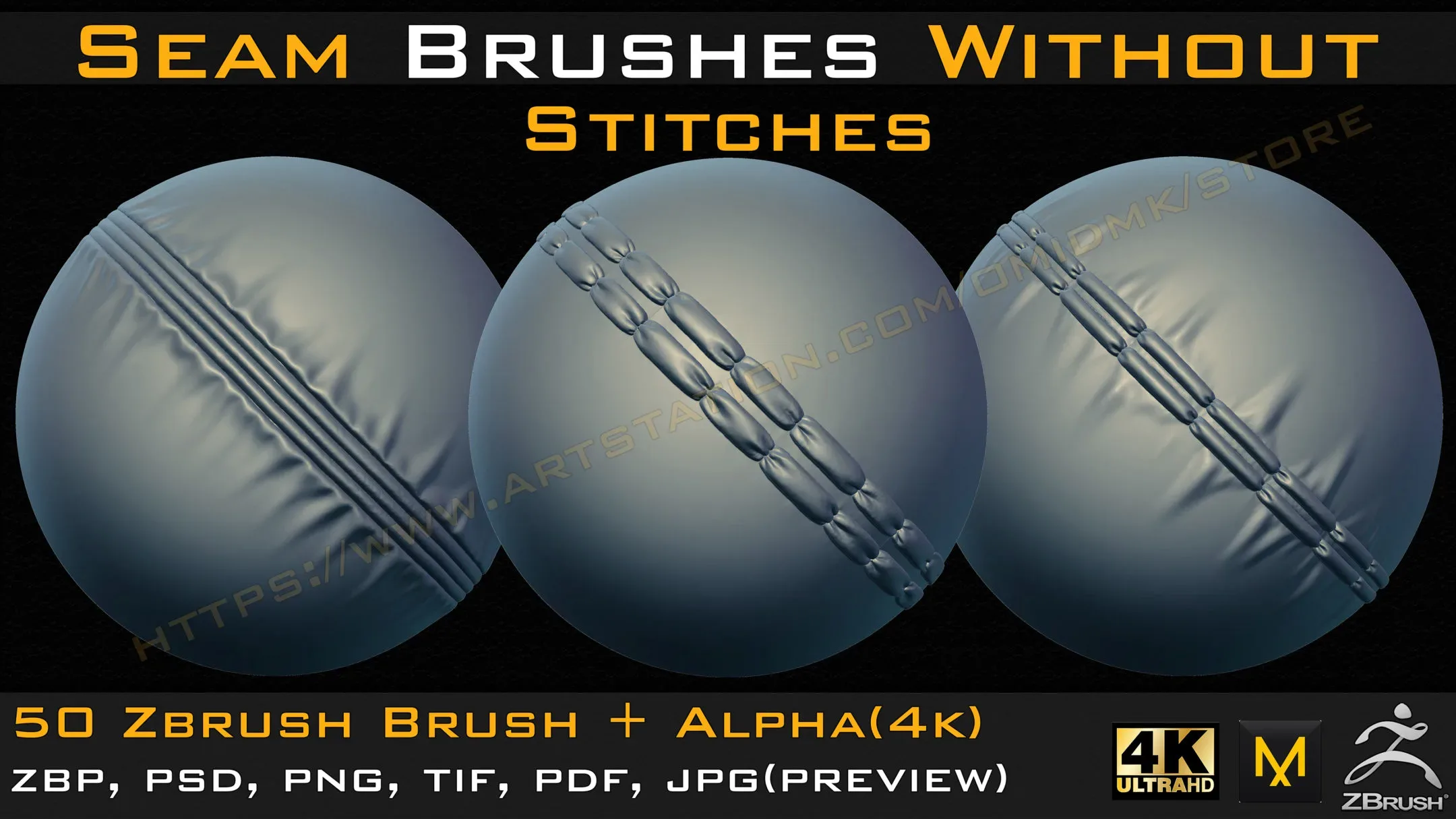 50 Seam Brushes Without Stitches (4k)+Alpha -Vol 02