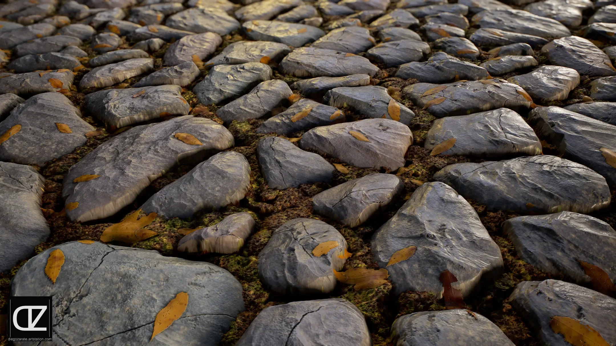 PBR - POLISHED ROCKY GROUND, VIDEO GAME STYLE - 4K MATERIAL