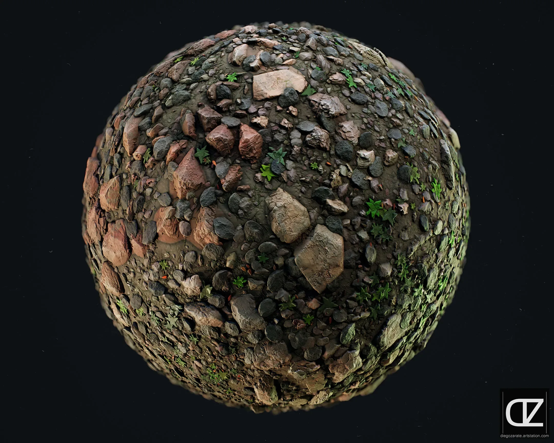 PBR - ROCKY SOIL WITH VEGETATION - 4K MATERIAL