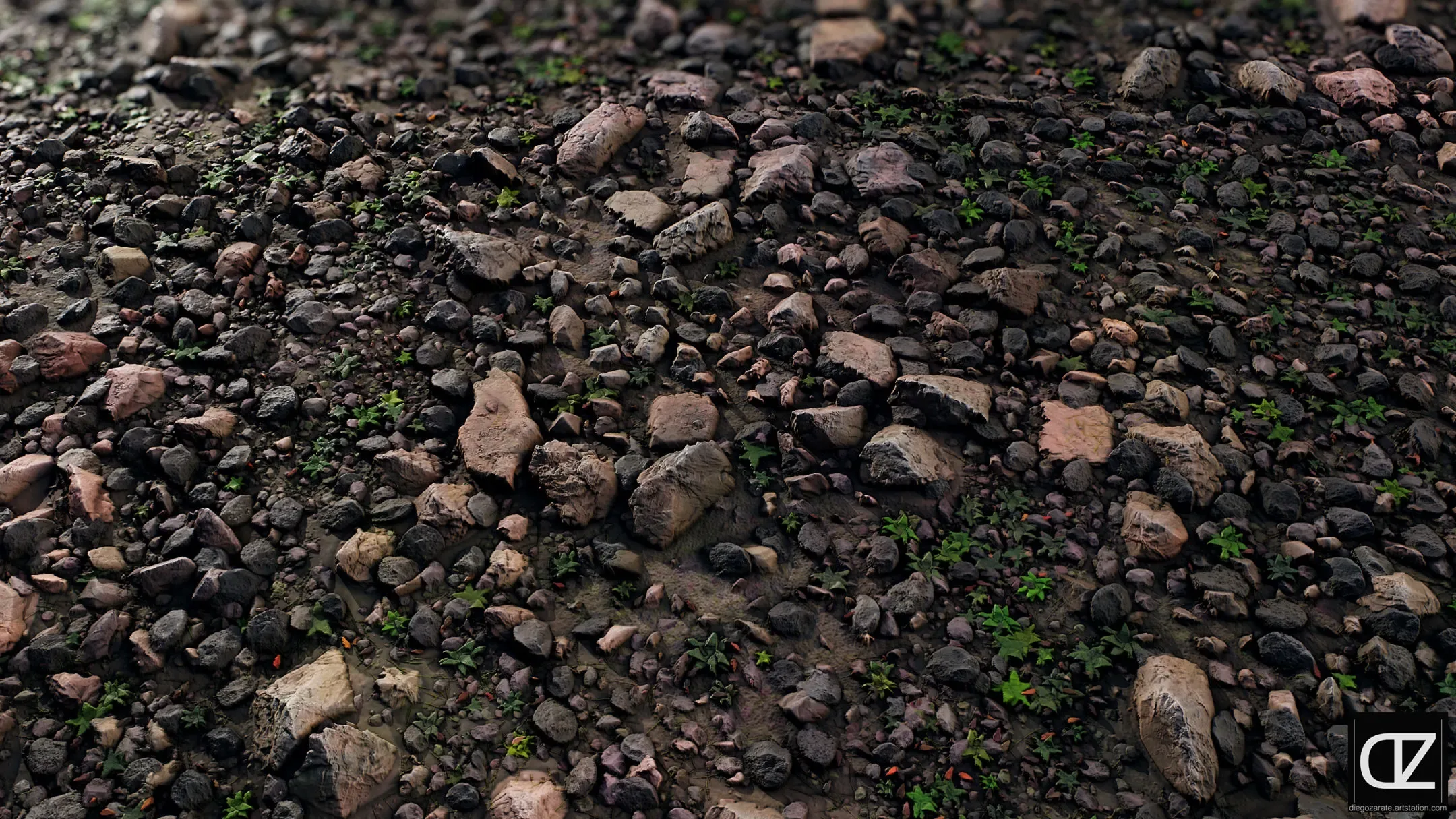 PBR - ROCKY SOIL WITH VEGETATION - 4K MATERIAL