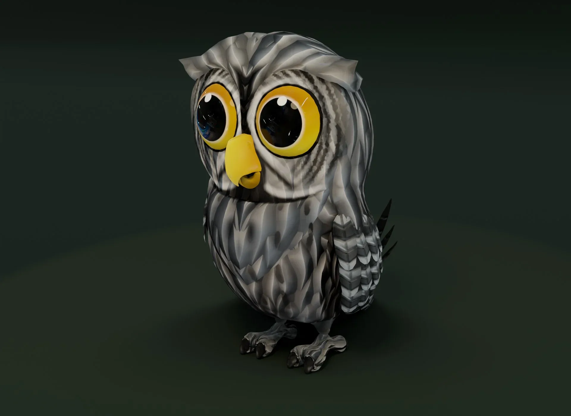 Cartoon Grey Owl Animated 3D Model