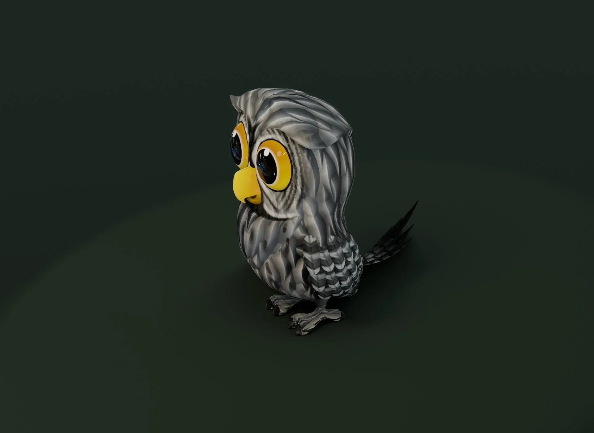 Cartoon Grey Owl Animated 3D Model