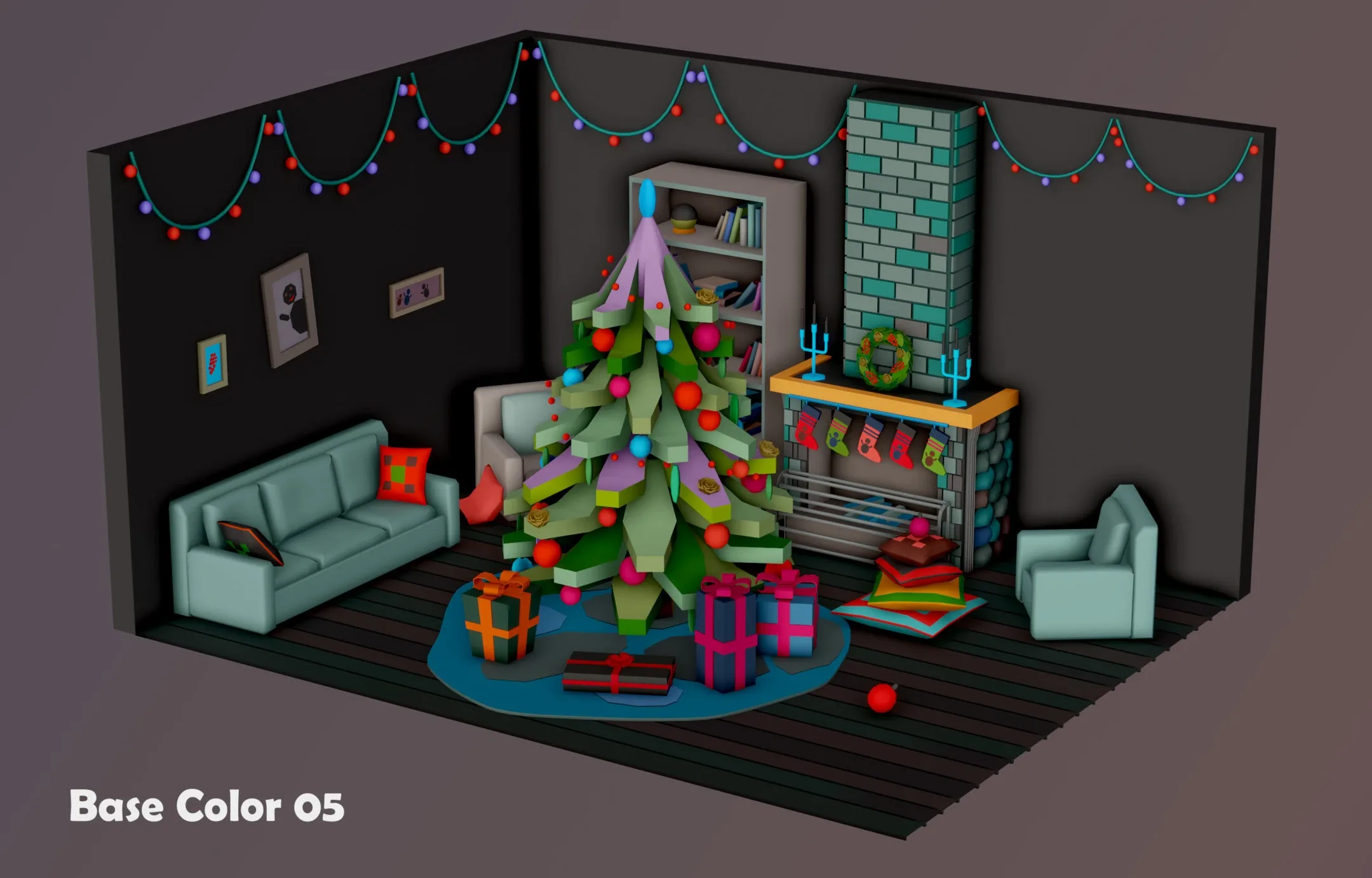 Christmas Living Room - 12 colors Low-poly