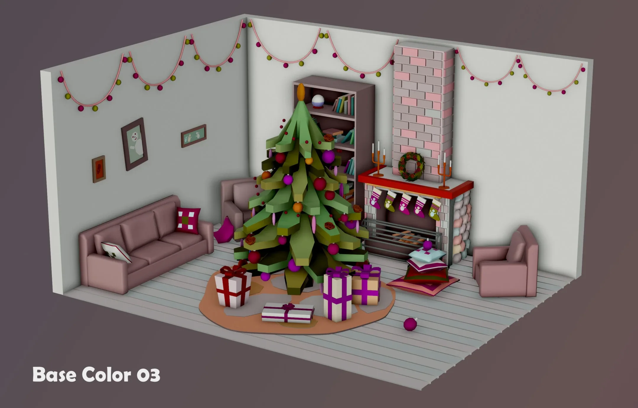 Christmas Living Room - 12 colors Low-poly