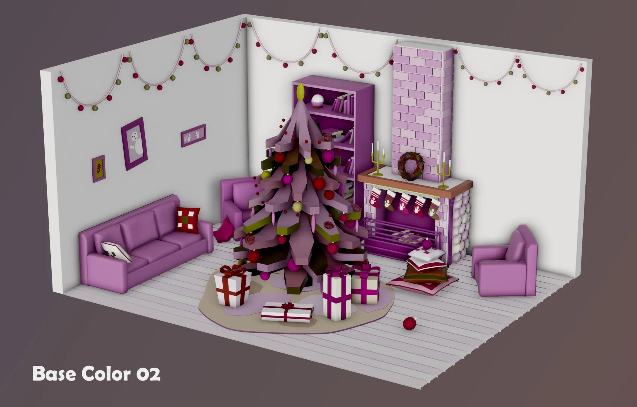 Christmas Living Room - 12 colors Low-poly