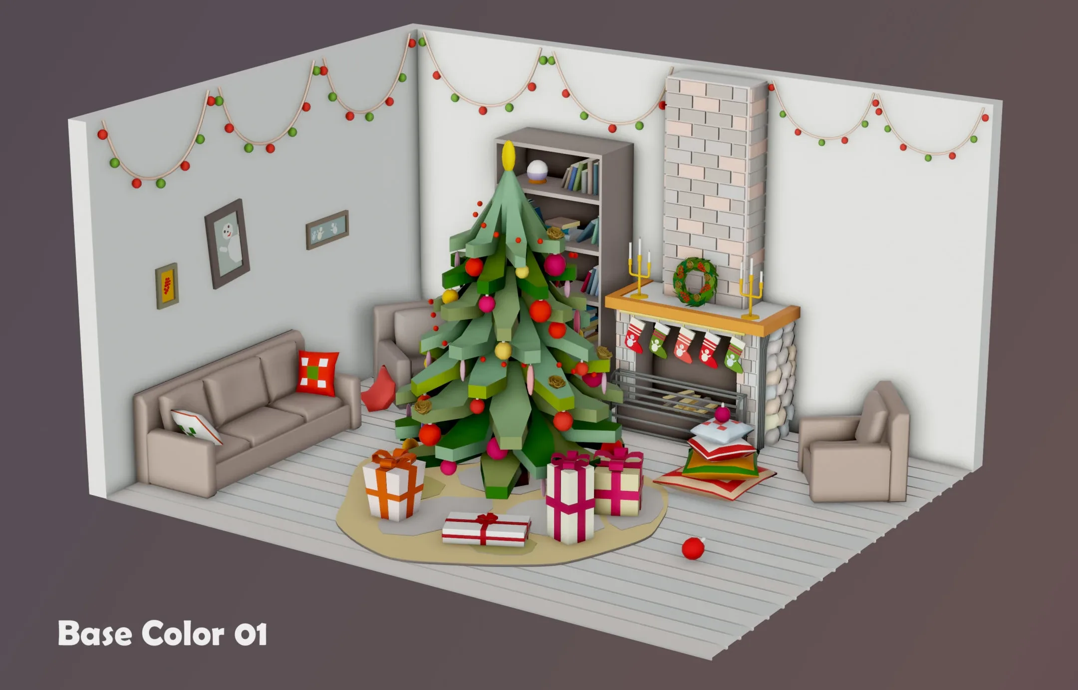 Christmas Living Room - 12 colors Low-poly