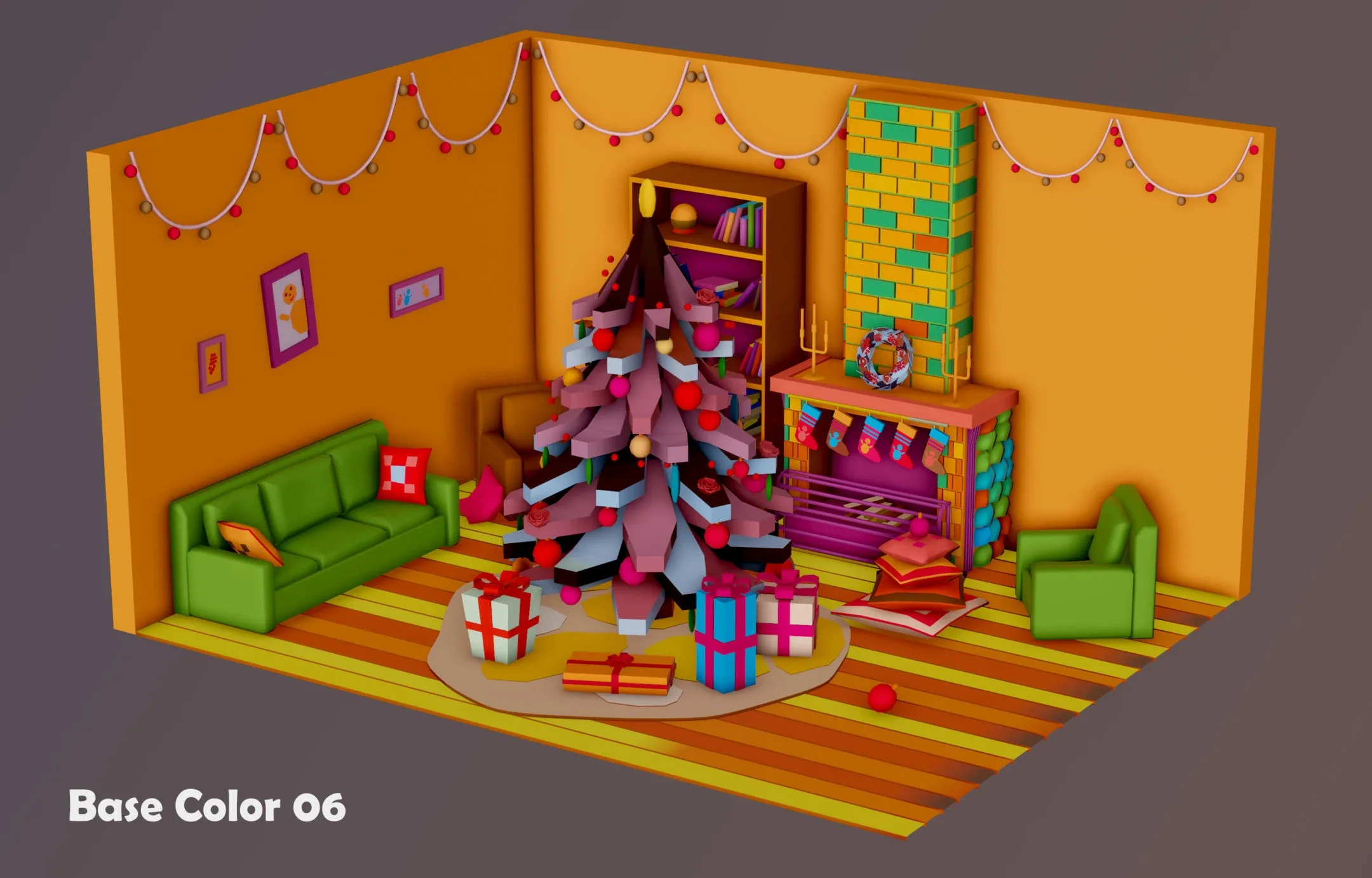 Christmas Living Room - 12 colors Low-poly