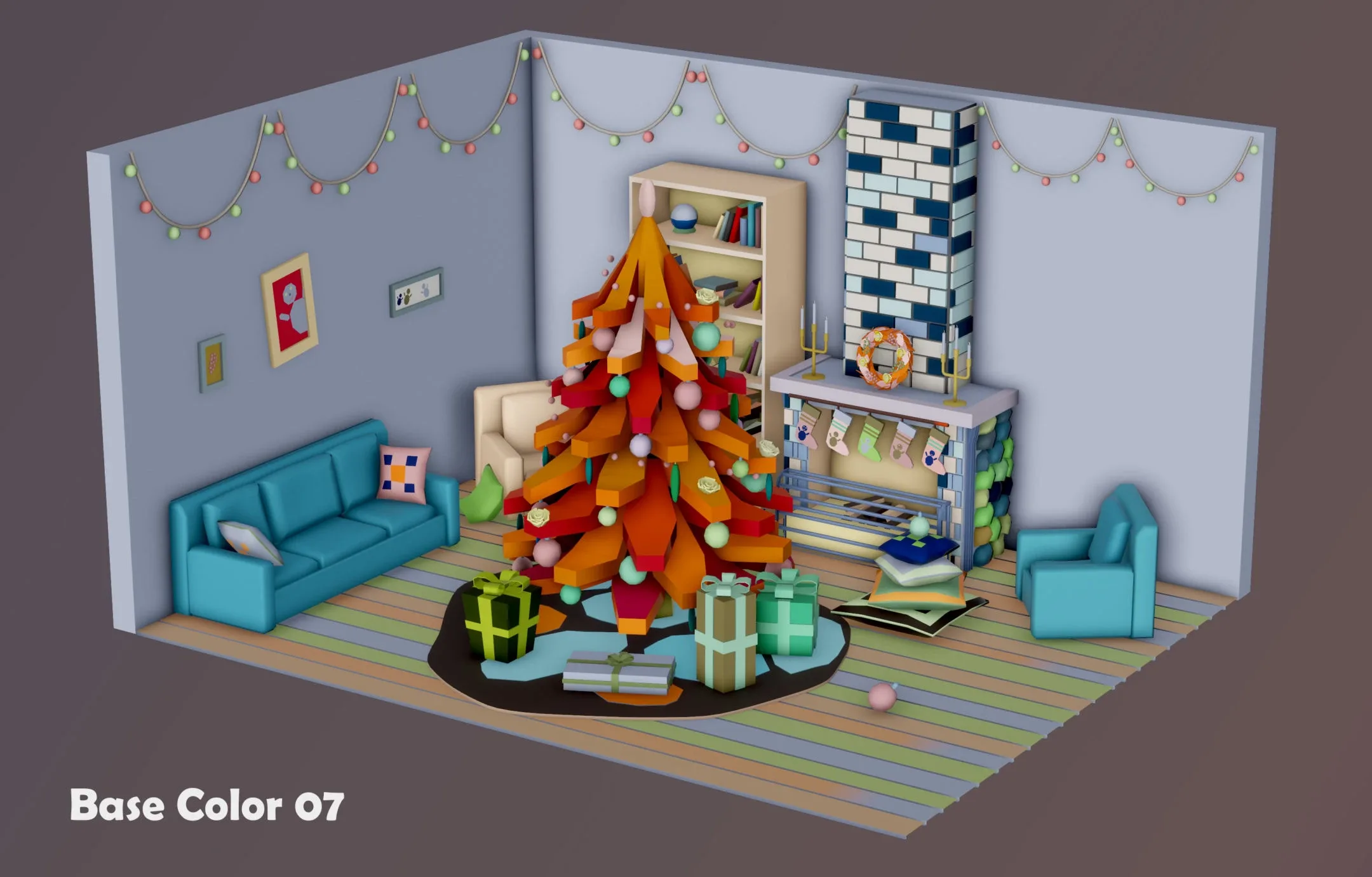 Christmas Living Room - 12 colors Low-poly