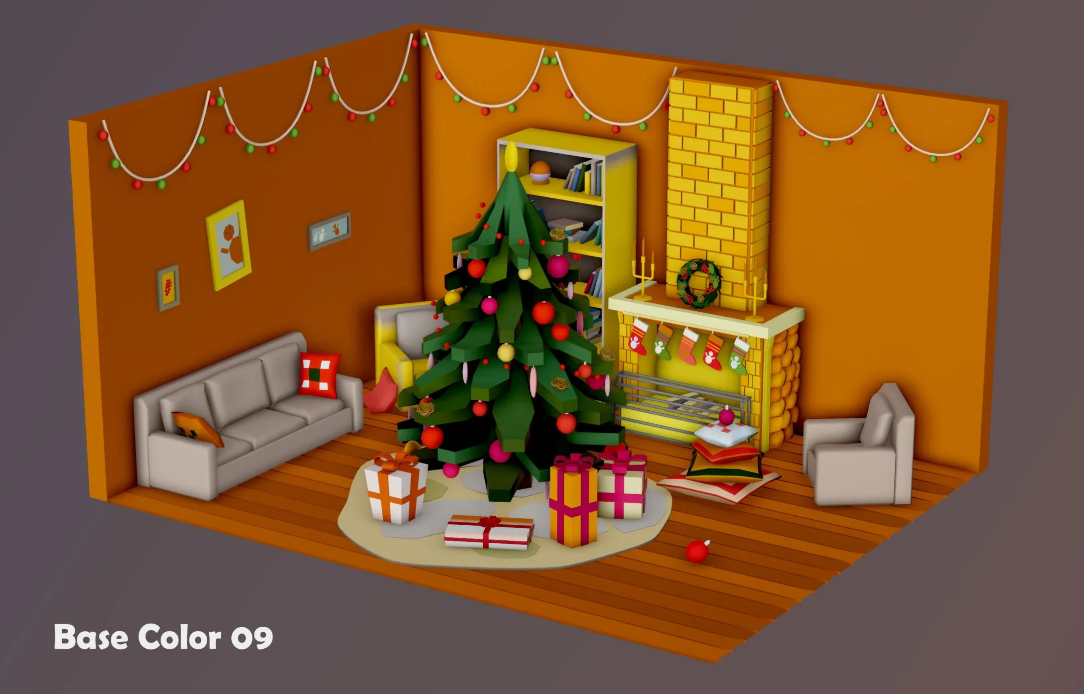 Christmas Living Room - 12 colors Low-poly