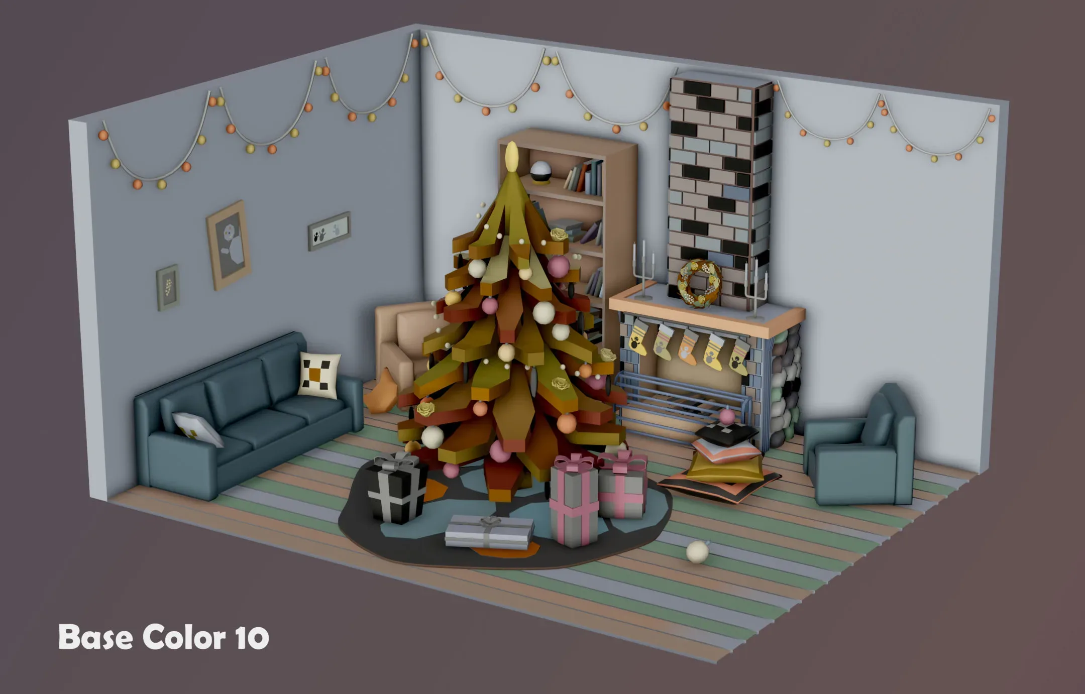 Christmas Living Room - 12 colors Low-poly