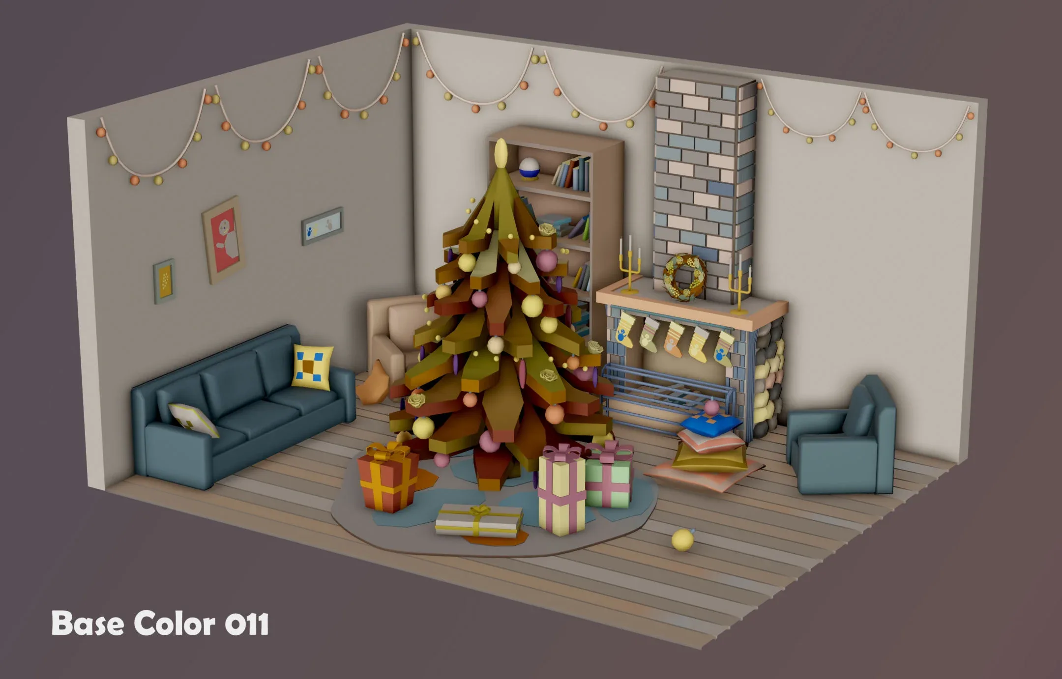 Christmas Living Room - 12 colors Low-poly