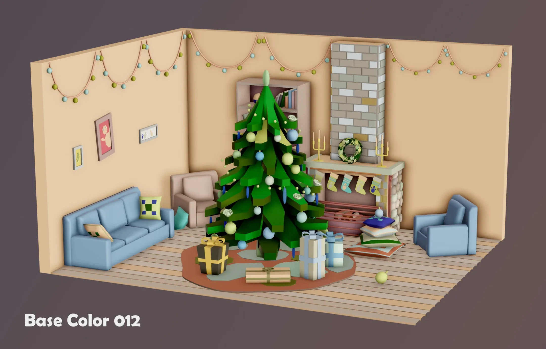 Christmas Living Room - 12 colors Low-poly