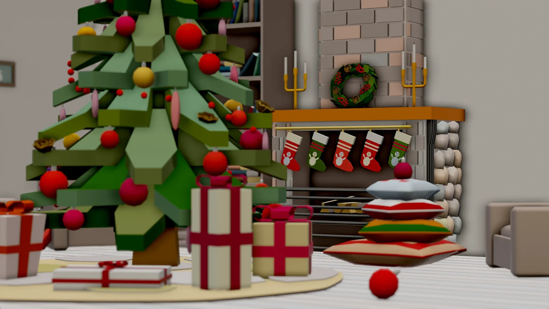 Christmas Living Room - 12 colors Low-poly