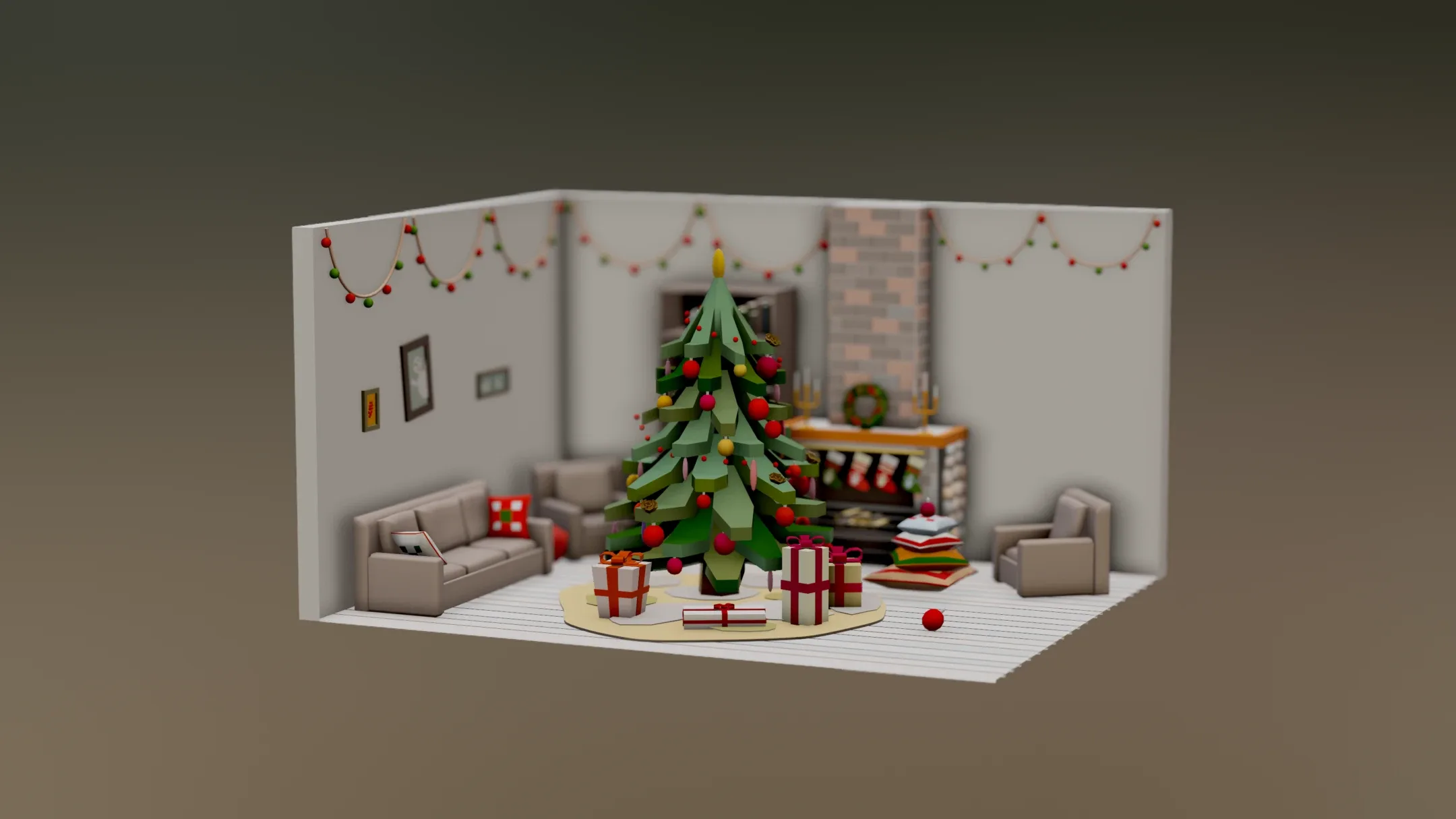 Christmas Living Room - 12 colors Low-poly