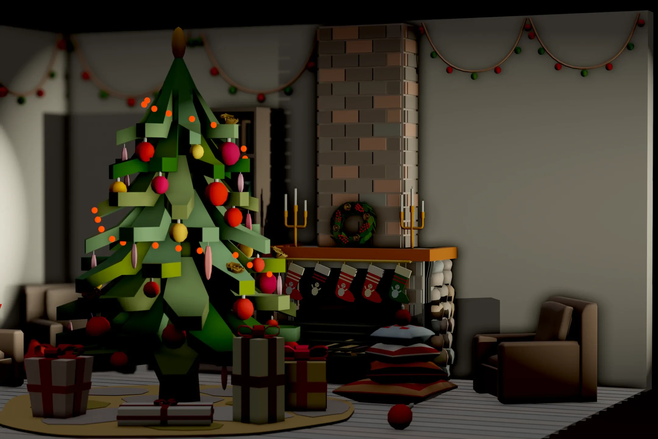 Christmas Living Room - 12 colors Low-poly