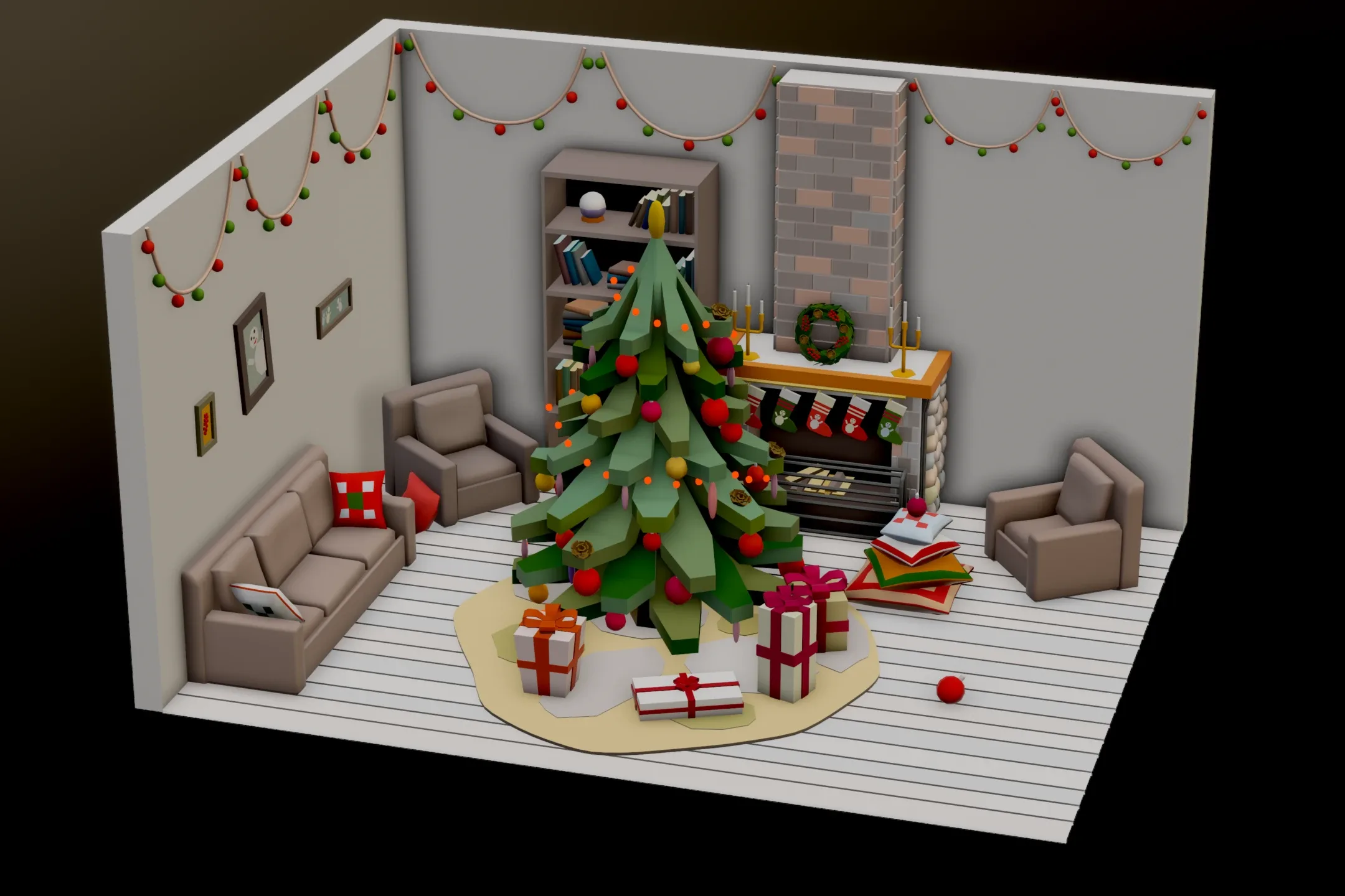 Christmas Living Room - 12 colors Low-poly