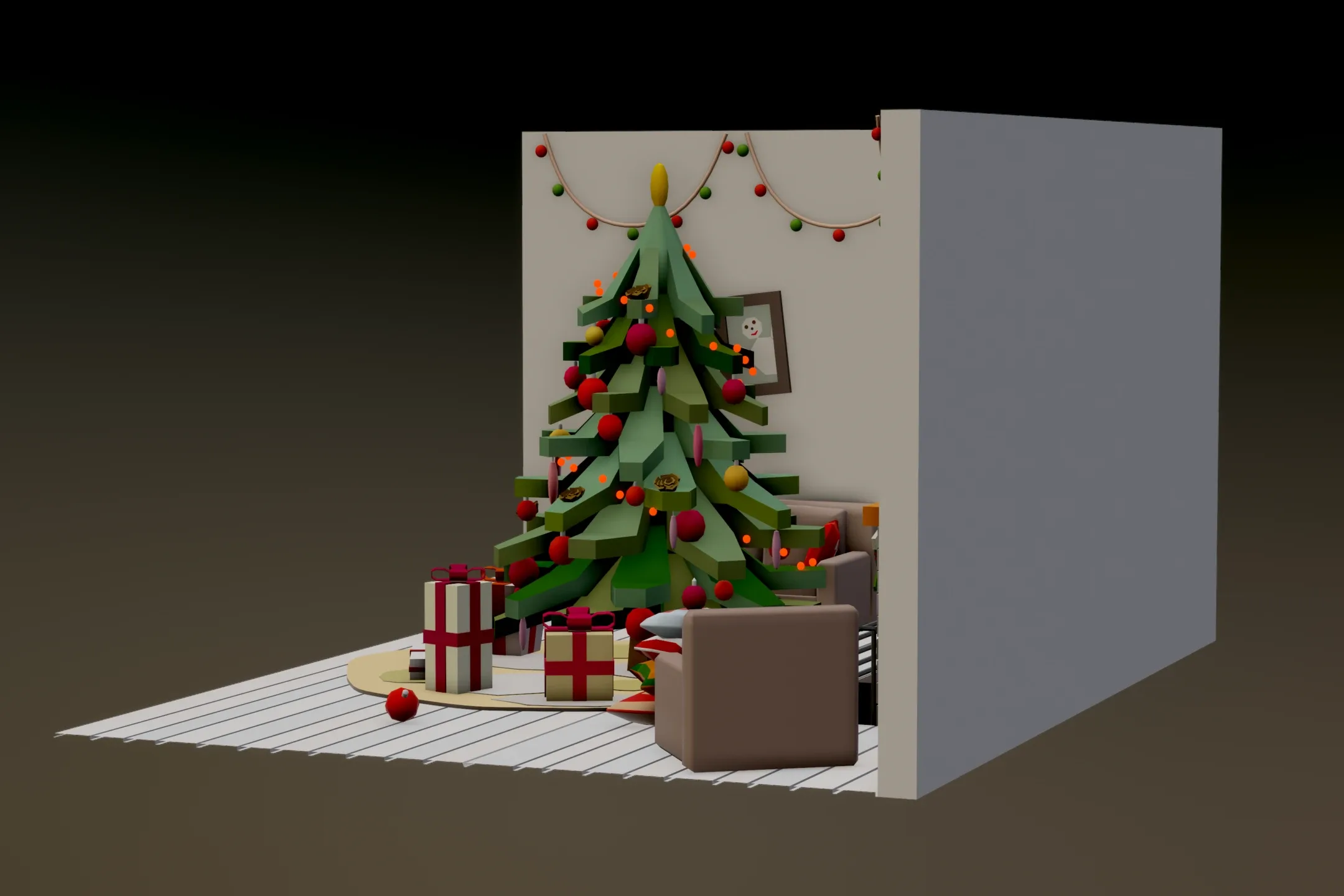 Christmas Living Room - 12 colors Low-poly