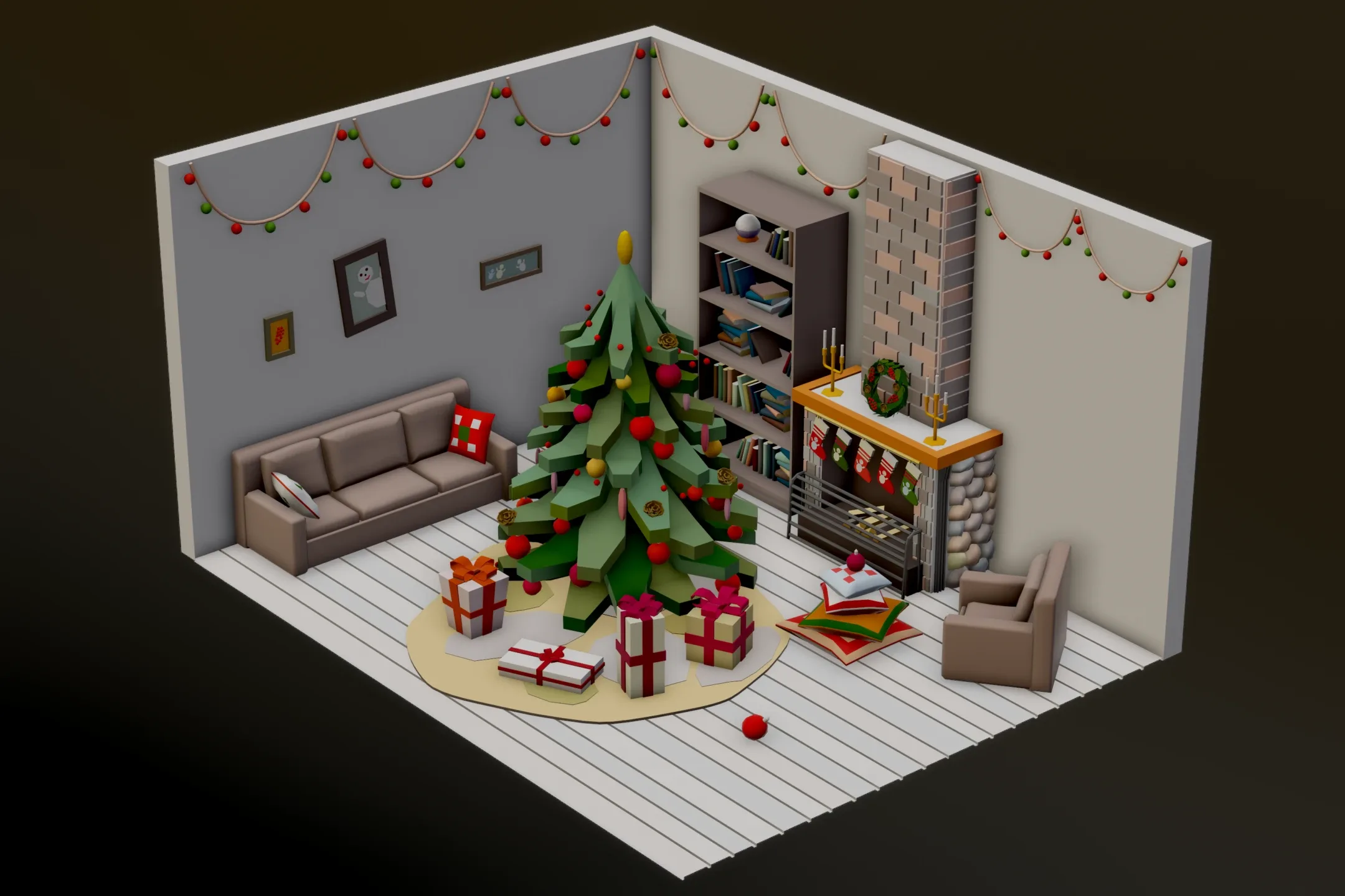 Christmas Living Room - 12 colors Low-poly