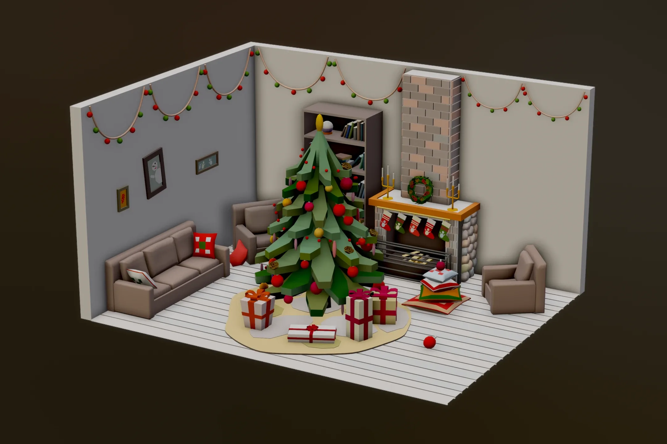 Christmas Living Room - 12 colors Low-poly