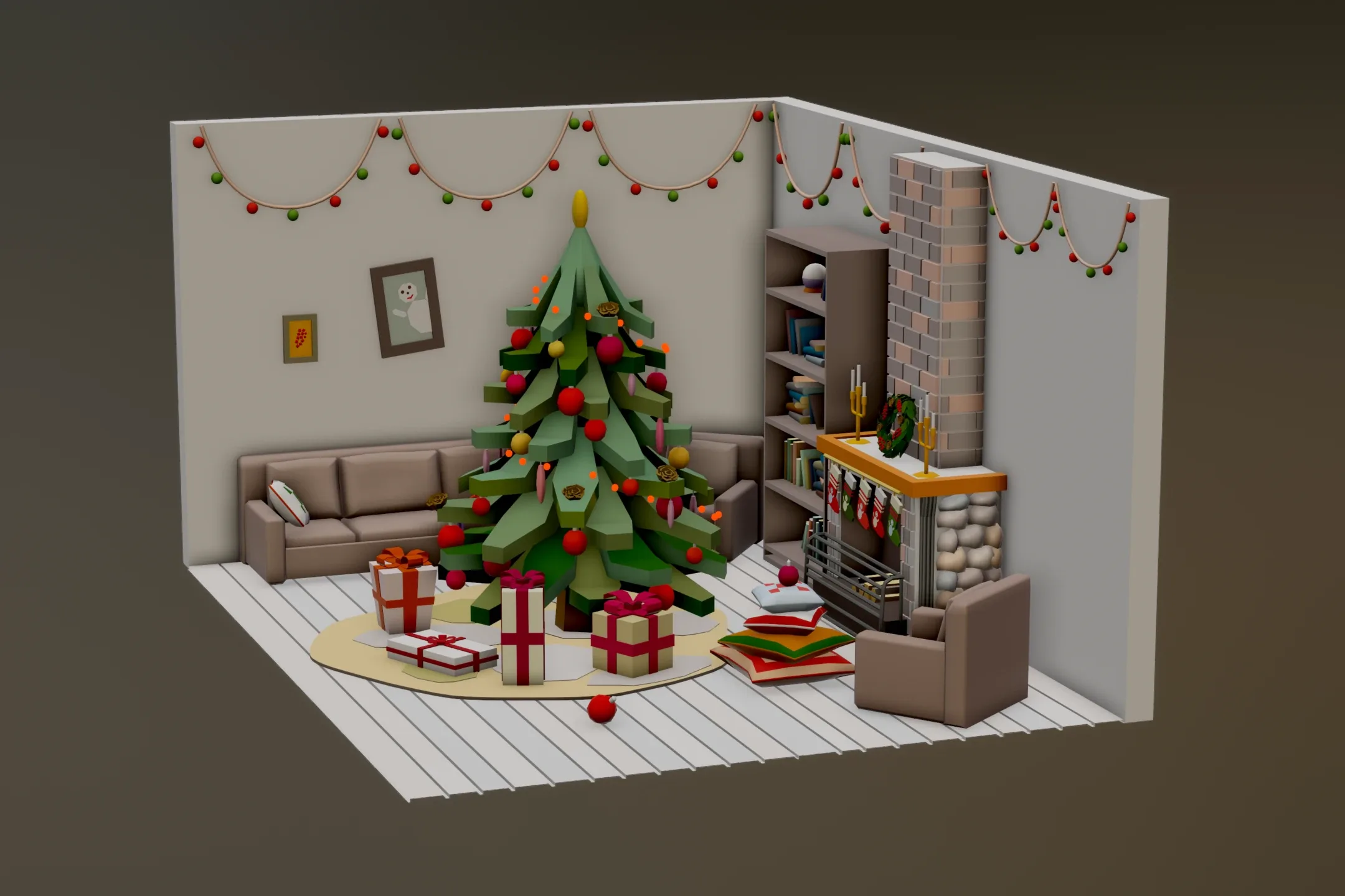 Christmas Living Room - 12 colors Low-poly