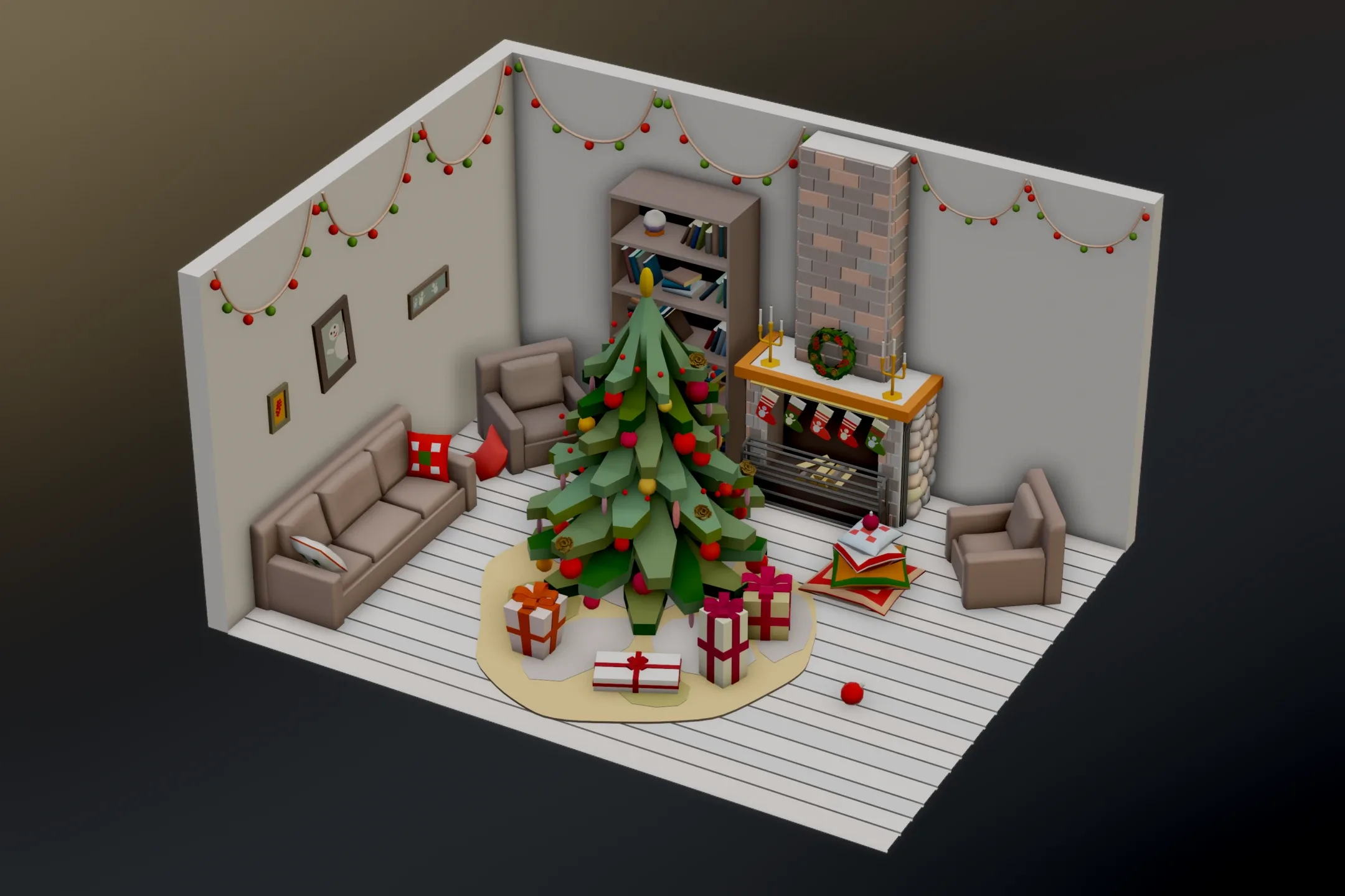 Christmas Living Room - 12 colors Low-poly