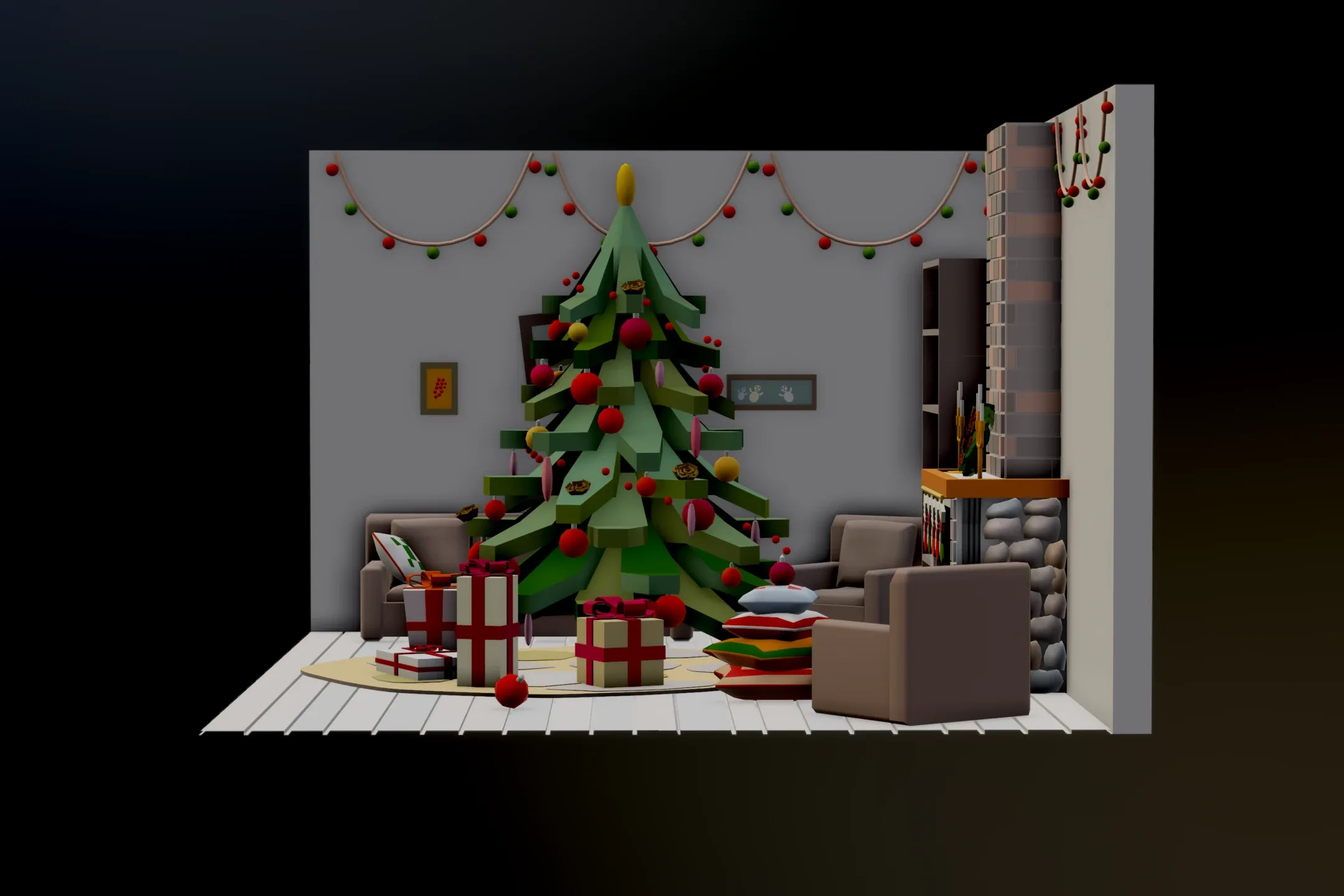 Christmas Living Room - 12 colors Low-poly