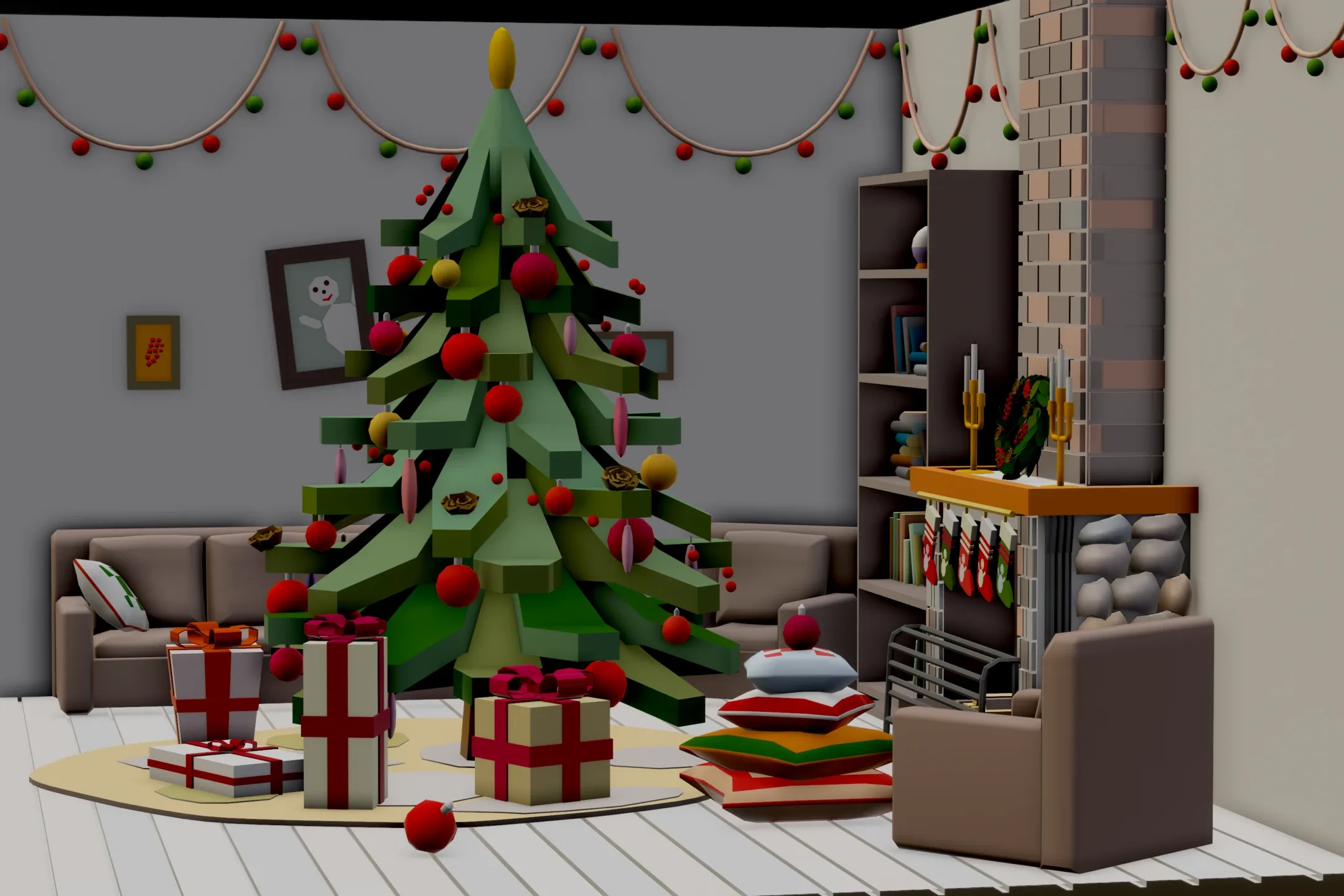 Christmas Living Room - 12 colors Low-poly