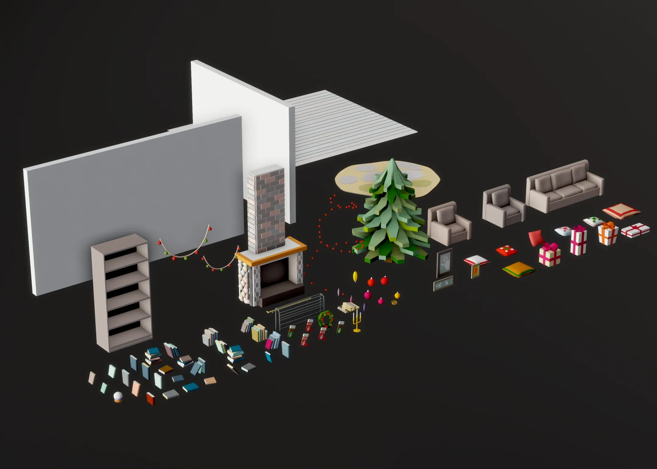 Christmas Living Room - 12 colors Low-poly