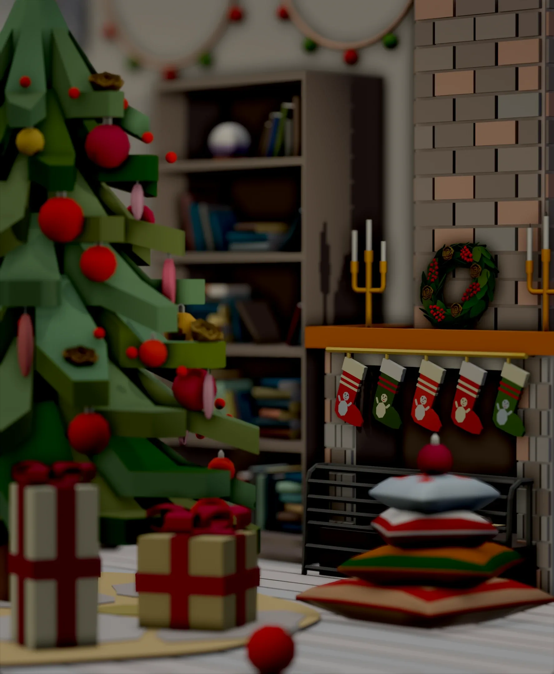 Christmas Living Room - 12 colors Low-poly