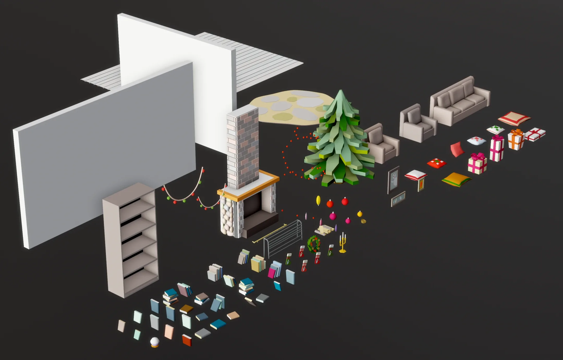 Christmas Living Room - 12 colors Low-poly