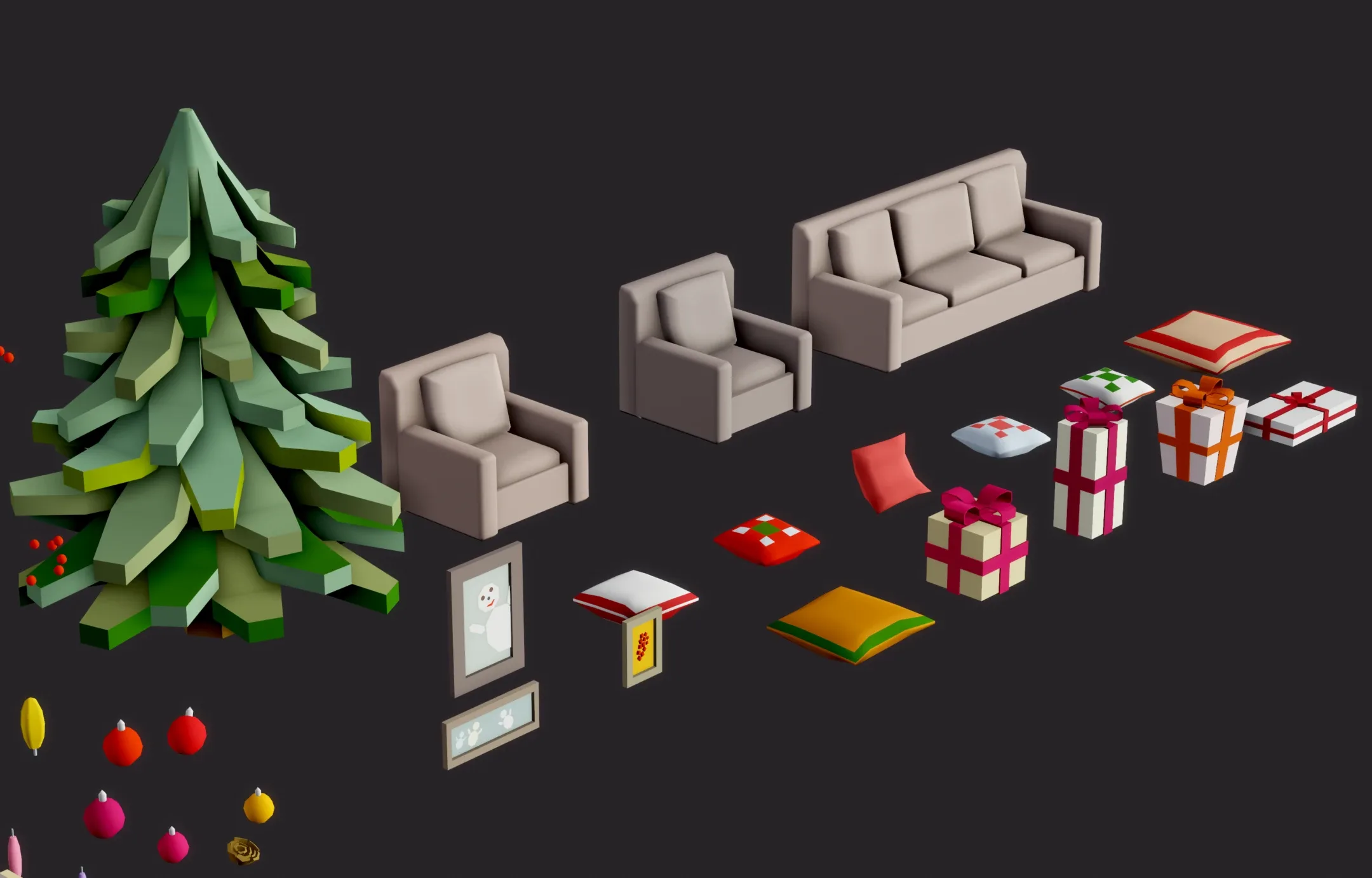 Christmas Living Room - 12 colors Low-poly