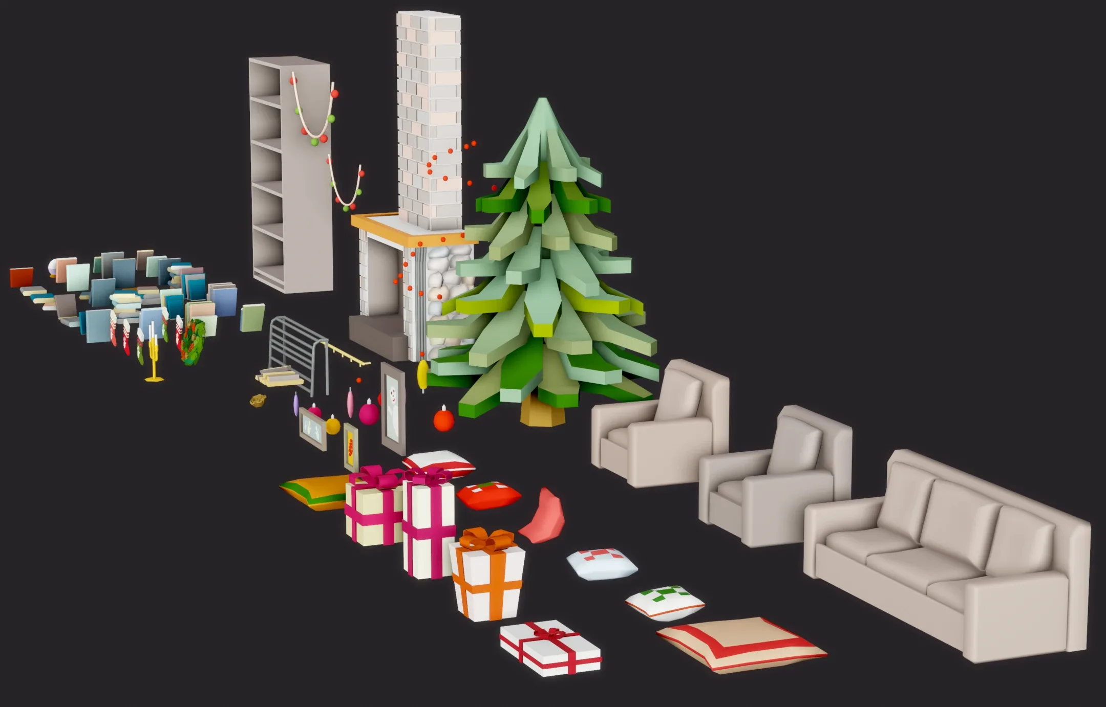 Christmas Living Room - 12 colors Low-poly