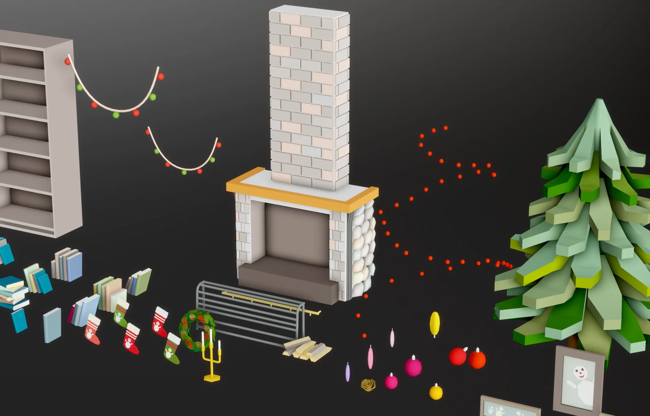 Christmas Living Room - 12 colors Low-poly