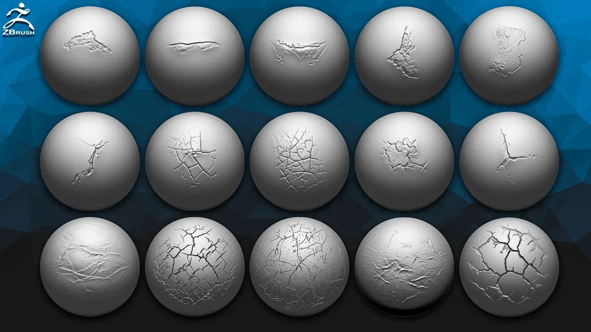 40 Crack and Damage Alphas for Zbrush