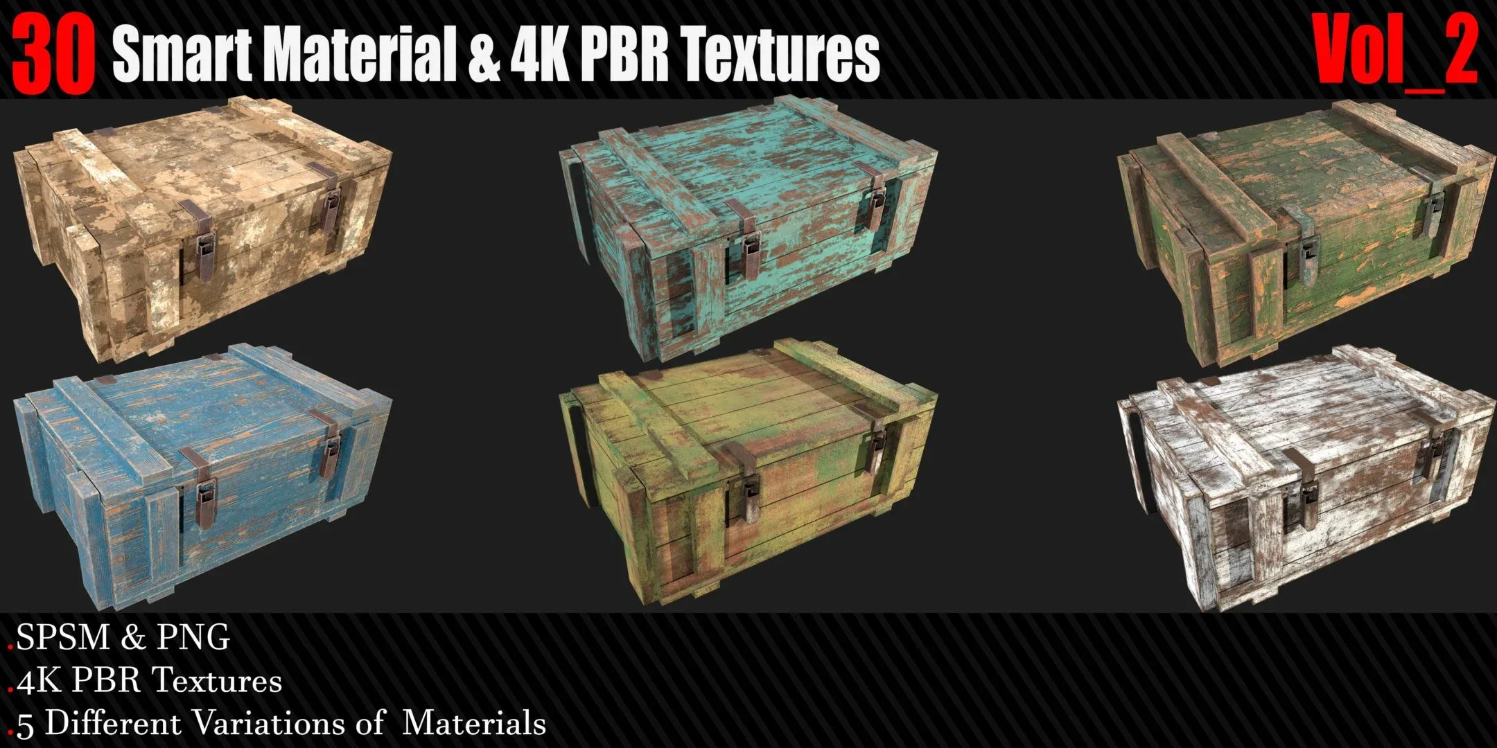 30 High Quality and Procedural Smart Materials + 4K PBR Texture Vol 2