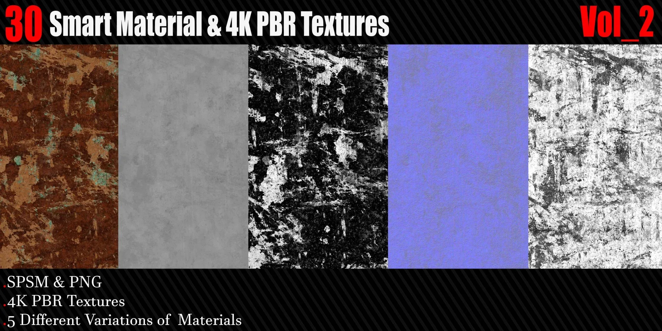 30 High Quality and Procedural Smart Materials + 4K PBR Texture Vol 2