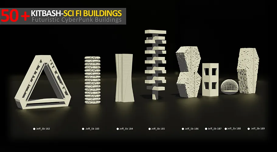 50+ Kitbash Sci Fi Buildings - Futuristic Cyberpunk Buildings -Kit 2