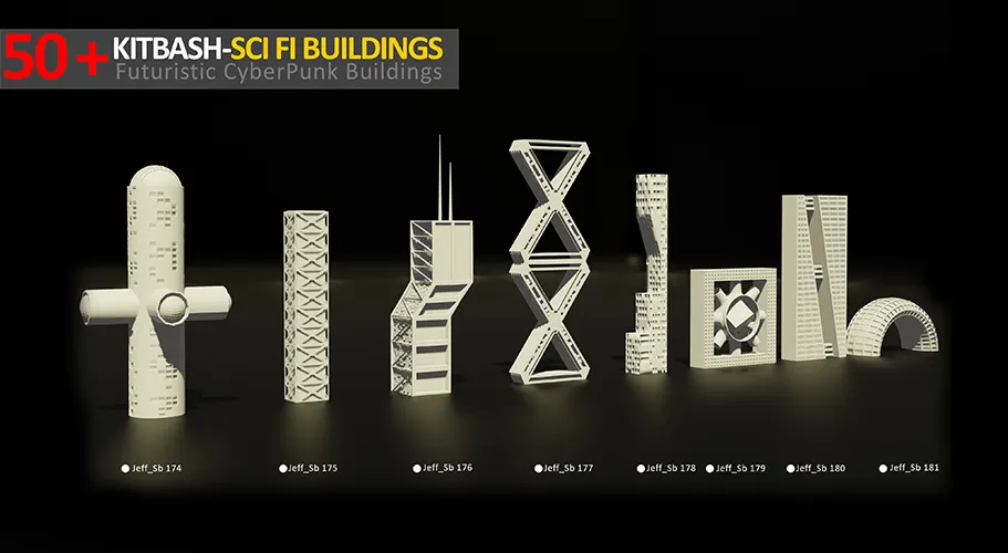 50+ Kitbash Sci Fi Buildings - Futuristic Cyberpunk Buildings -Kit 2