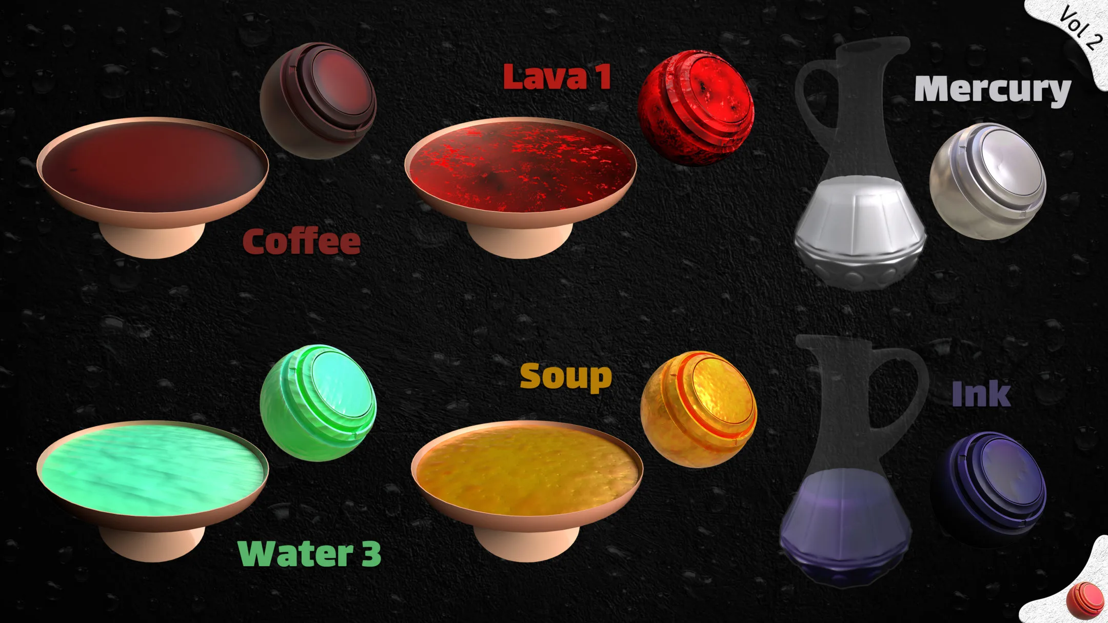 30 Stylized Liquid Smart Materials + PBR Textures (Practical &amp; Unique) - Vol 2