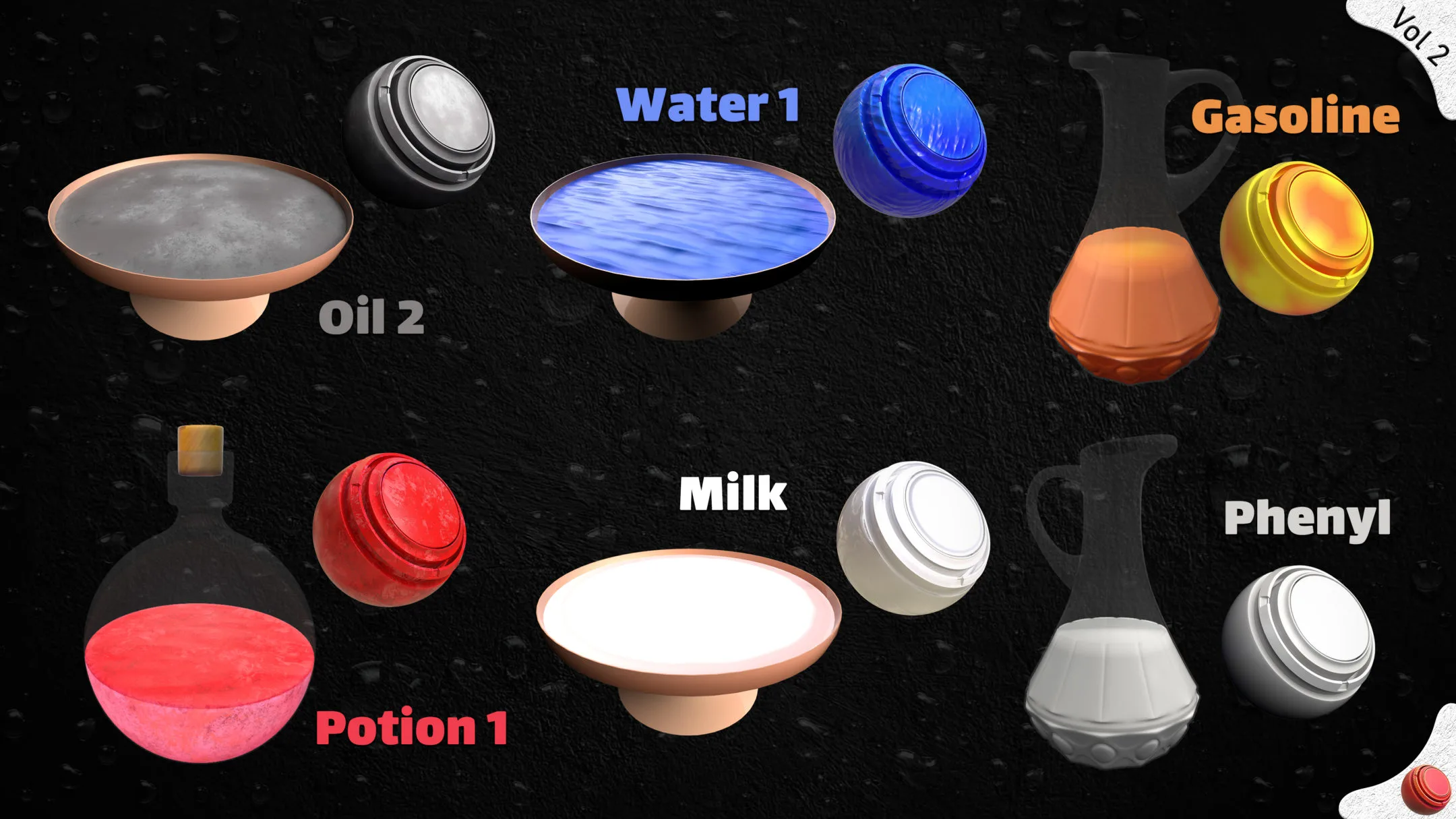 30 Stylized Liquid Smart Materials + PBR Textures (Practical &amp; Unique) - Vol 2