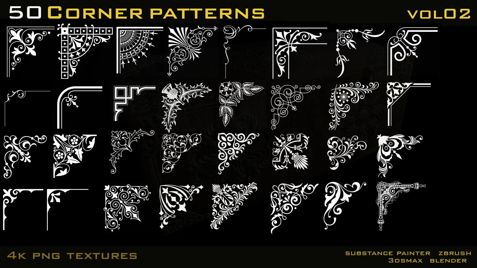 50 corner patterns( 4k png texture)